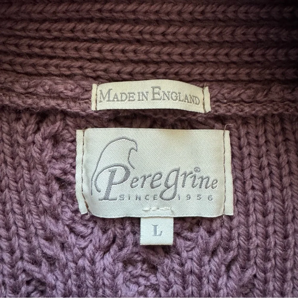 Vintage Peregrine Made In England 100% Pure New Wool Cable Knit Cardigan Sweater